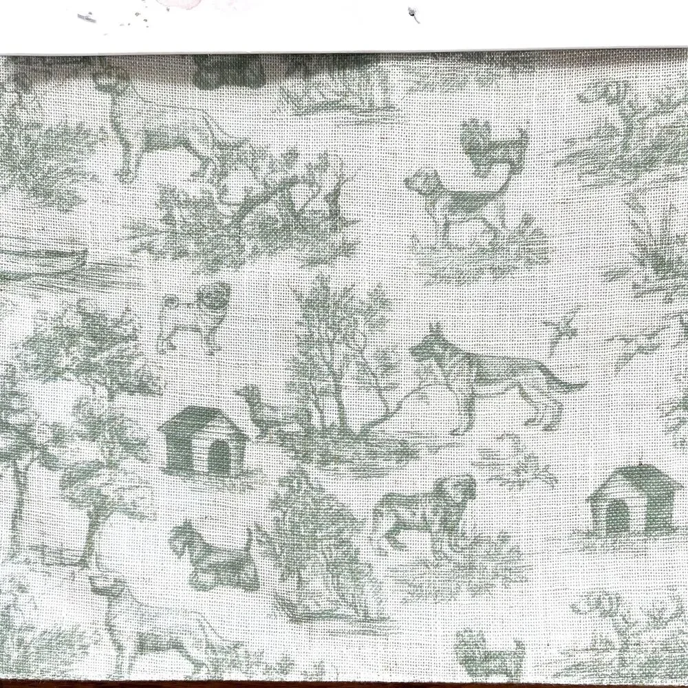 Set of 4 Dog Toile Placemats Green Ivory Puppy Scenic Linen Blend Cottage NWT
